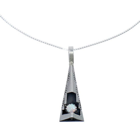 Navajo Sterling Silver Opal 16" Box Chain Pendant Necklace Set AX127460